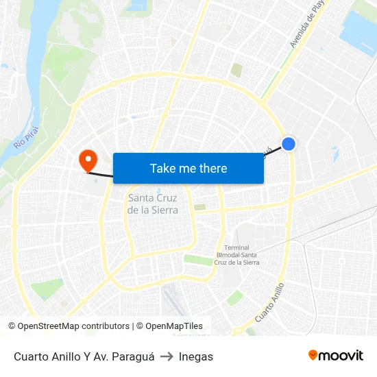 Cuarto Anillo Y Av. Paraguá to Inegas map