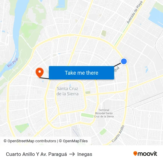 Cuarto Anillo Y Av. Paraguá to Inegas map