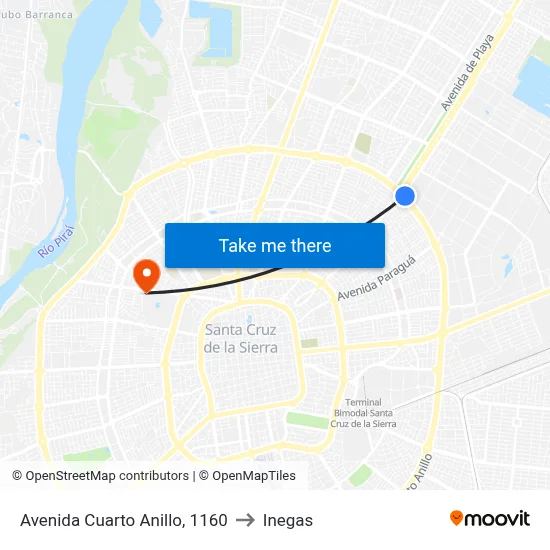 Avenida Cuarto Anillo, 1160 to Inegas map