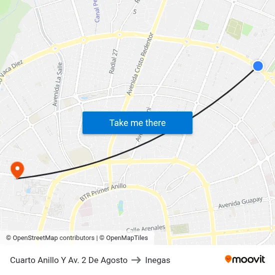 Cuarto Anillo Y Av. 2 De Agosto to Inegas map