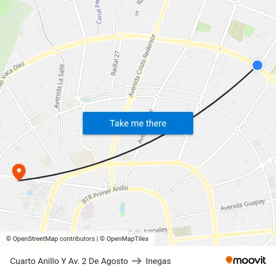 Cuarto Anillo Y Av. 2 De Agosto to Inegas map