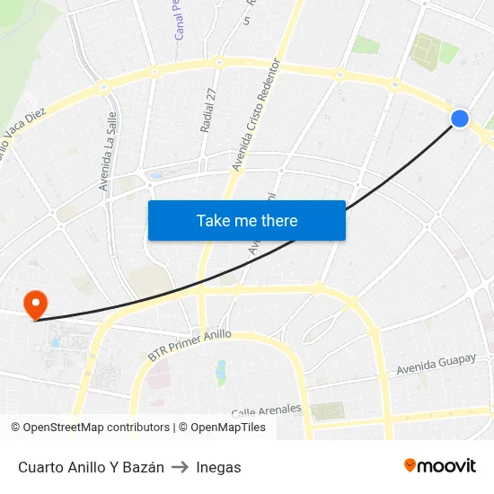 Cuarto Anillo Y Bazán to Inegas map