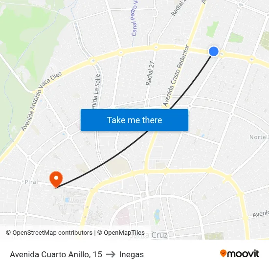 Avenida Cuarto Anillo, 15 to Inegas map