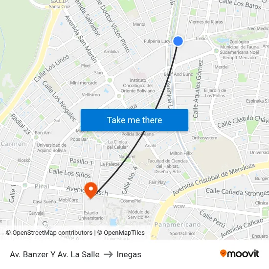 Av. Banzer Y Av. La Salle to Inegas map