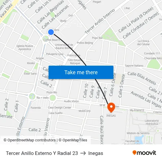 Tercer Anillo Externo Y Radial 23 to Inegas map