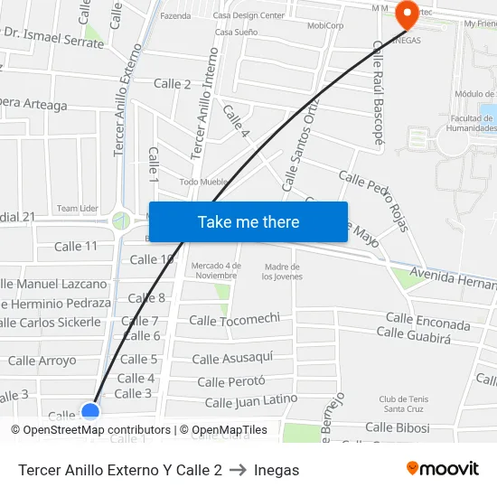 Tercer Anillo Externo Y Calle 2 to Inegas map