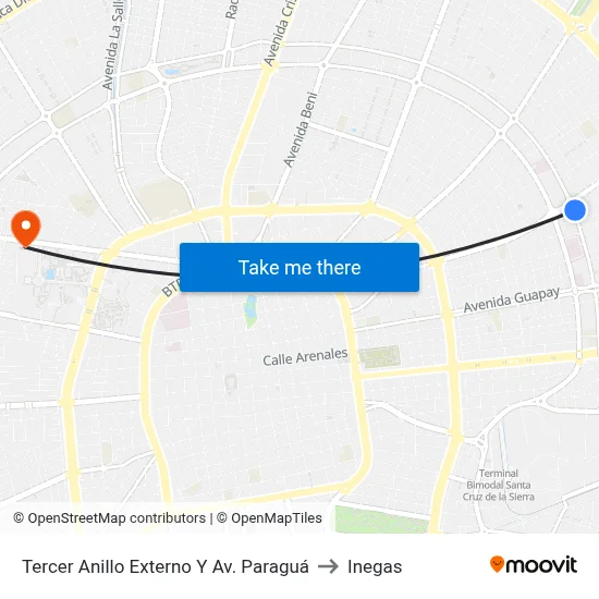 Tercer Anillo Externo Y Av. Paraguá to Inegas map