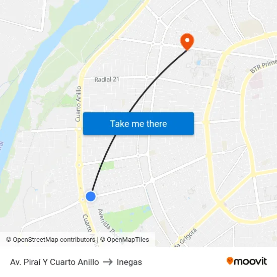 Av. Piraí Y Cuarto Anillo to Inegas map