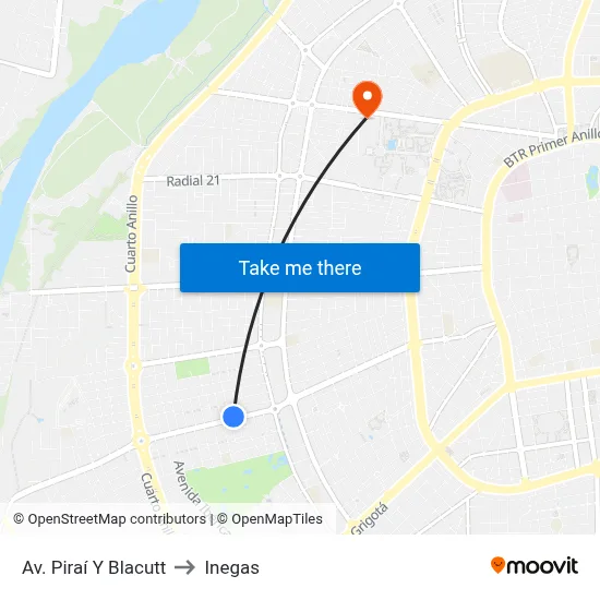 Av. Piraí Y Blacutt to Inegas map