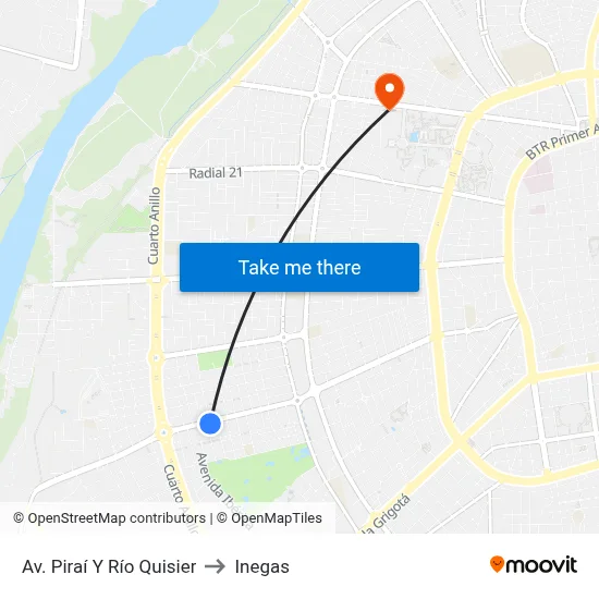 Av. Piraí Y Río Quisier to Inegas map