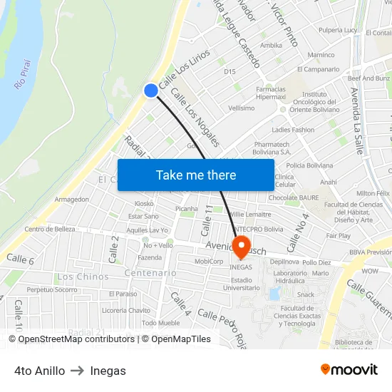 4to Anillo to Inegas map