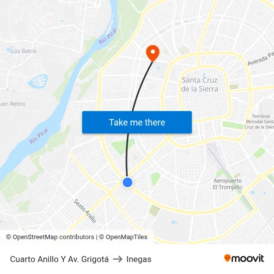Cuarto Anillo Y Av. Grigotá to Inegas map