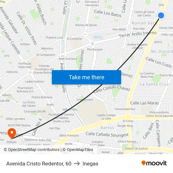 Avenida Cristo Redentor, 60 to Inegas map