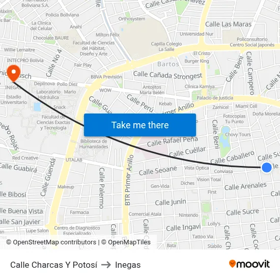 Calle Charcas Y Potosí to Inegas map