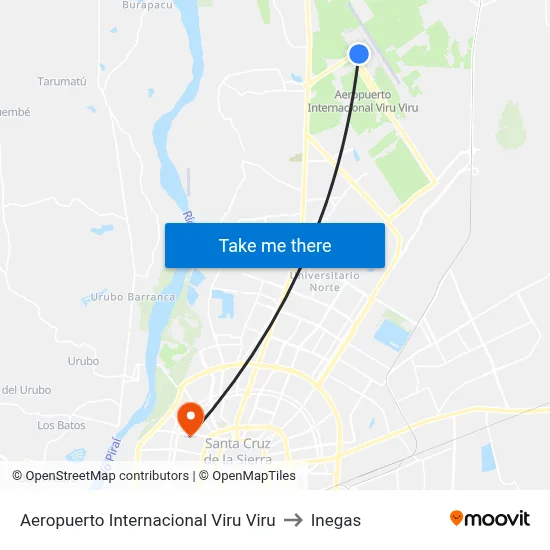 Aeropuerto Internacional Viru Viru to Inegas map