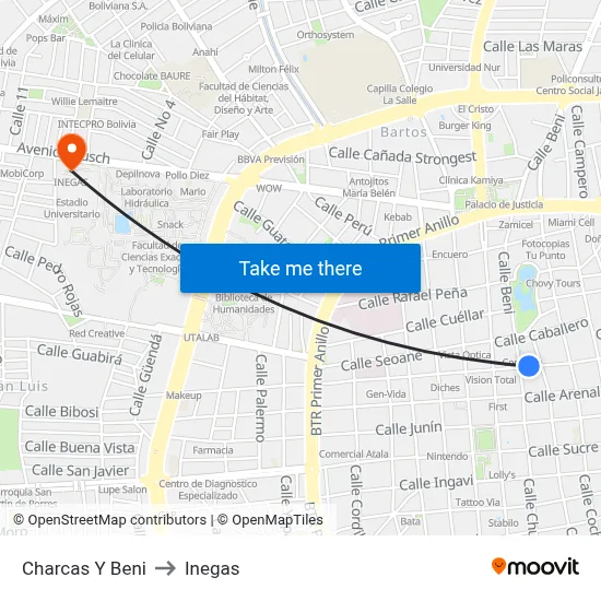 Charcas Y Beni to Inegas map