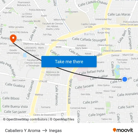 Caballero Y Aroma to Inegas map