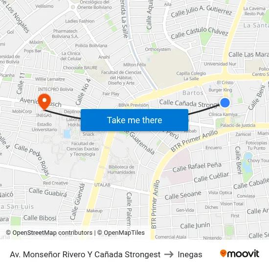 Av. Monseñor Rivero Y Cañada Strongest to Inegas map