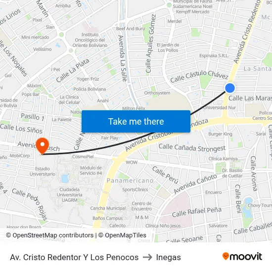 Av. Cristo Redentor Y Los Penocos to Inegas map