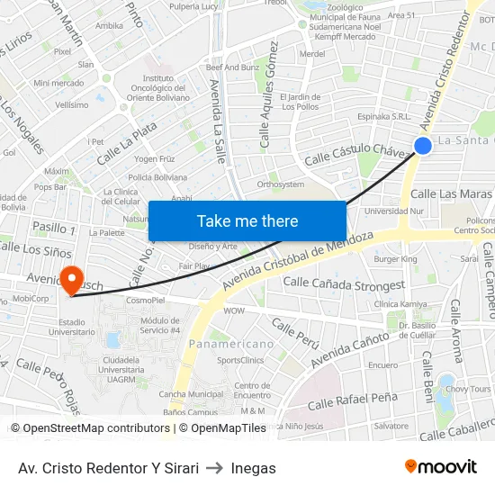 Av. Cristo Redentor Y Sirari to Inegas map