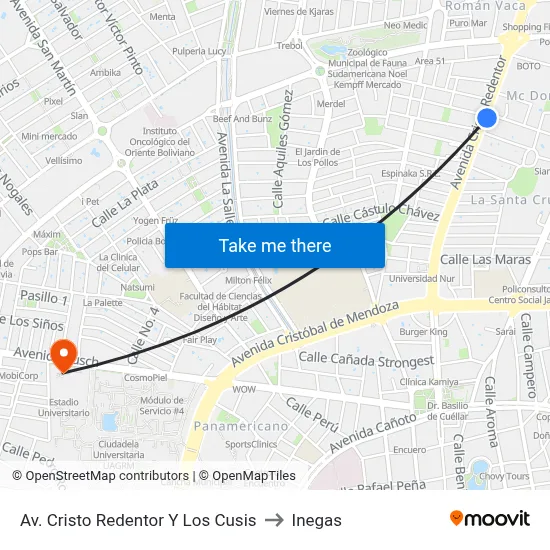 Av. Cristo Redentor Y Los Cusis to Inegas map