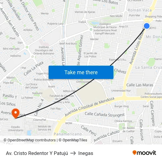 Av. Cristo Redentor Y Patujú to Inegas map