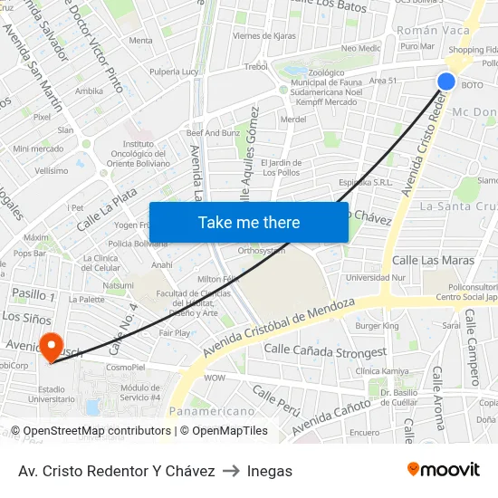 Av. Cristo Redentor Y Chávez to Inegas map