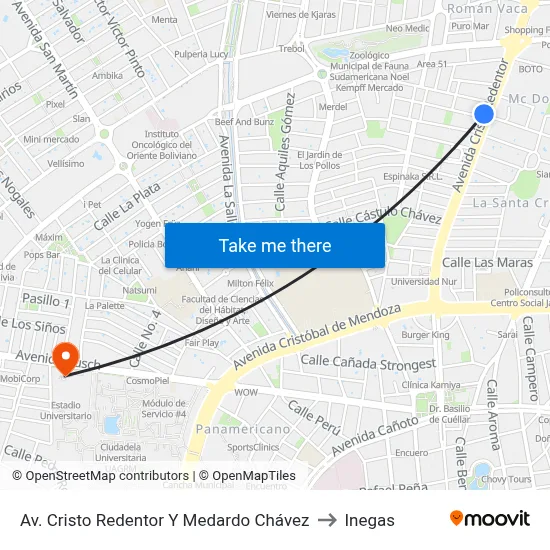 Av. Cristo Redentor Y Medardo Chávez to Inegas map