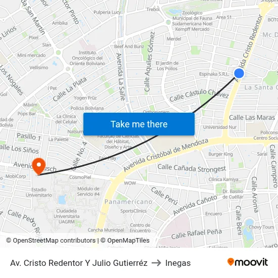 Av. Cristo Redentor Y Julio Gutierréz to Inegas map