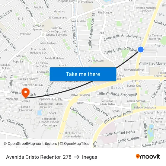 Avenida Cristo Redentor, 278 to Inegas map