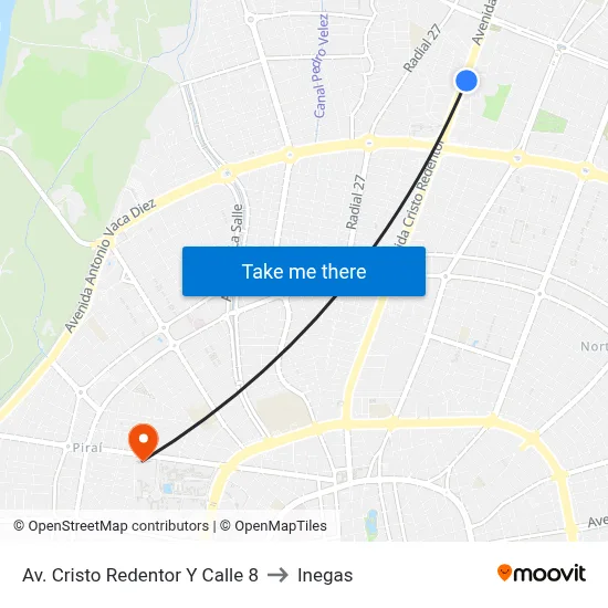 Av. Cristo Redentor Y Calle 8 to Inegas map