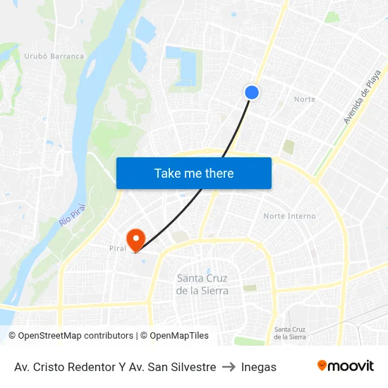 Av. Cristo Redentor Y Av. San Silvestre to Inegas map