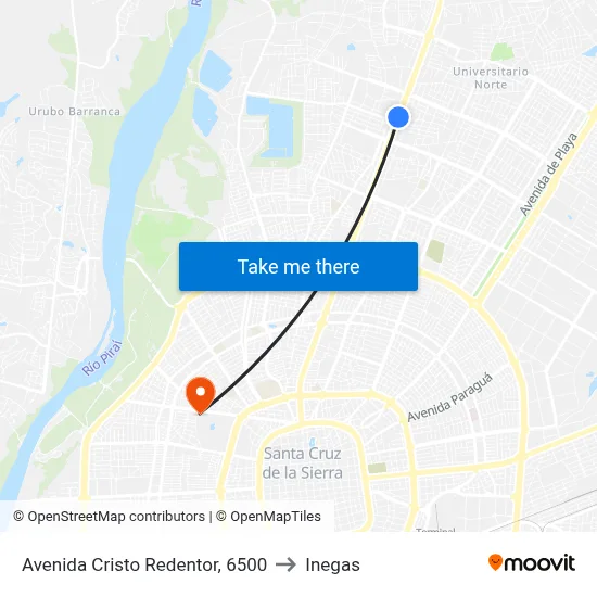 Avenida Cristo Redentor, 6500 to Inegas map