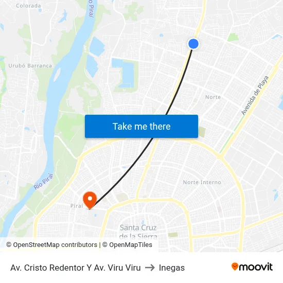 Av. Cristo Redentor Y Av. Viru Viru to Inegas map