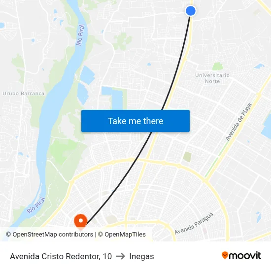 Avenida Cristo Redentor, 10 to Inegas map