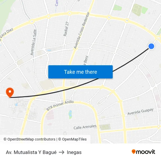 Av. Mutualista Y Bagué to Inegas map
