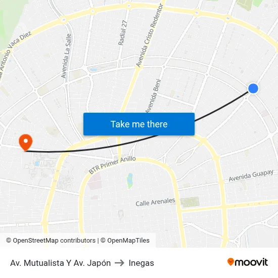 Av. Mutualista Y Av. Japón to Inegas map