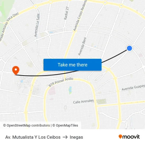 Av. Mutualista Y Los Ceibos to Inegas map