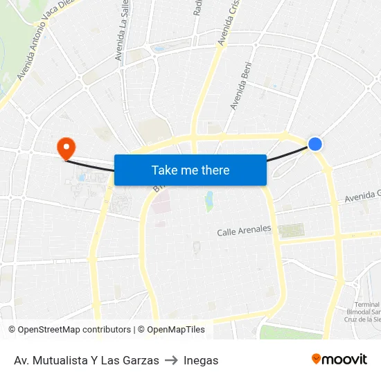 Av. Mutualista Y Las Garzas to Inegas map