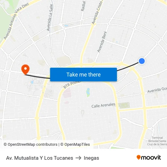 Av. Mutualista Y Los Tucanes to Inegas map