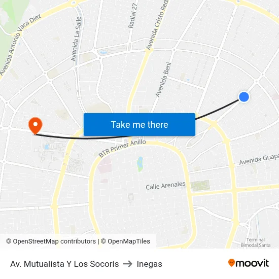 Av. Mutualista Y Los Socorís to Inegas map