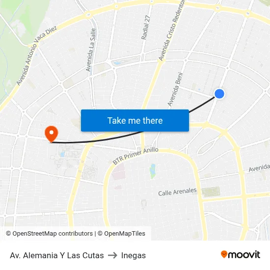 Av.  Alemania Y Las Cutas to Inegas map