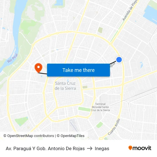 Av. Paraguá Y Gob. Antonio De Rojas to Inegas map