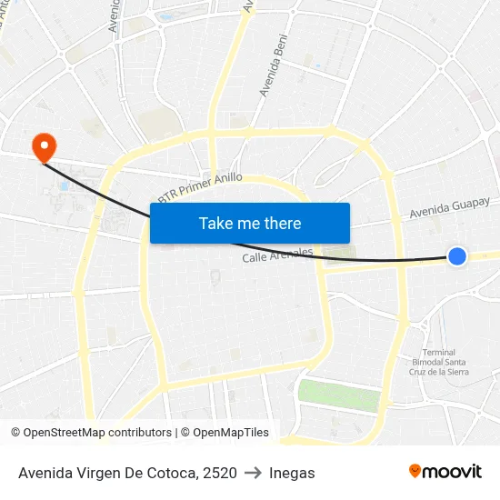 Avenida Virgen De Cotoca, 2520 to Inegas map