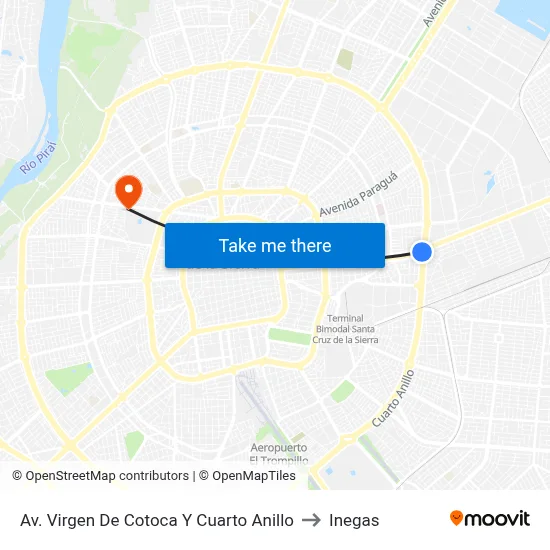 Av. Virgen De Cotoca Y Cuarto Anillo to Inegas map