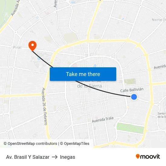 Av. Brasil Y Salazar to Inegas map
