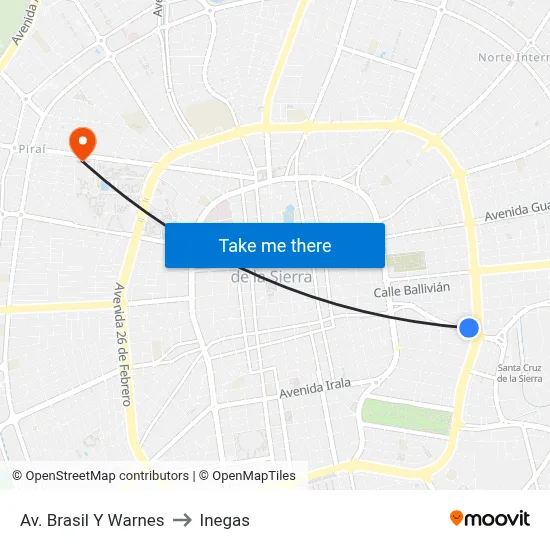 Av. Brasil Y Warnes to Inegas map