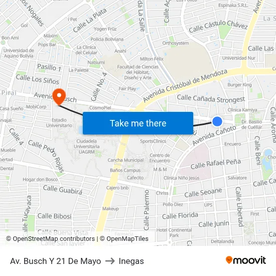 Av. Busch Y 21 De Mayo to Inegas map