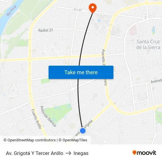 Av. Grigotá Y Tercer Anillo to Inegas map