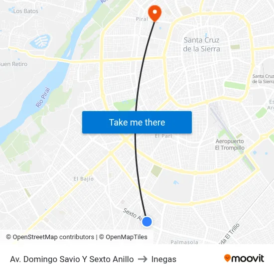 Av. Domingo Savio Y Sexto Anillo to Inegas map